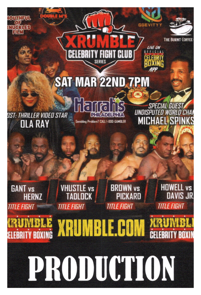 Reality5media’s event coverage team produced a high-energy celebrity boxing production at Harrah’s Philadelphia Casino on March 22.  Executive Producer Kirk “KB” Joseph led the multi-cam fight night production, capturing every angle for a live broadcast.  This Philadelphia live stream event was broadcast in real time on the Official Celebrity Boxing app, giving fans front-row seats to all the action.
The fight night was co-hosted by Thriller video star Ola Ray, with boxing legend Michael Spinks appearing as a special guest.